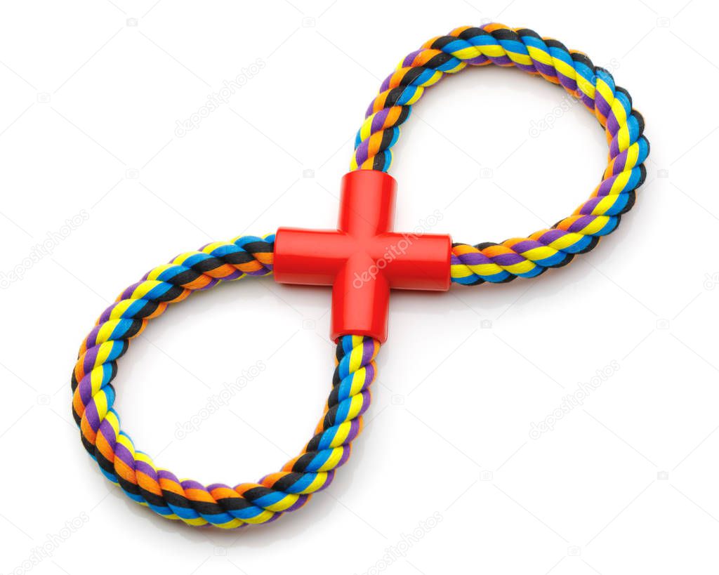 colorful rope dog toy, isolated on white