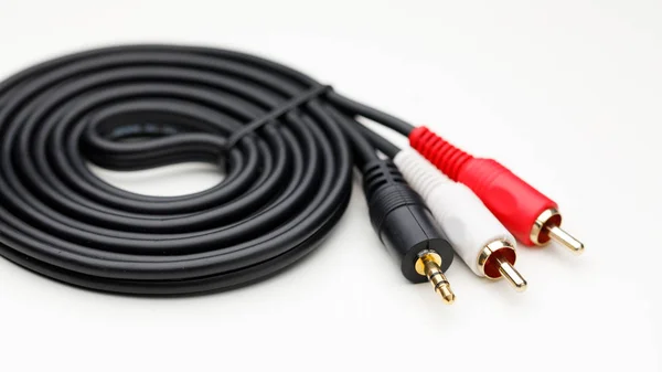 Rca Mini Jack Audio Kabel Vit Bakgrund — Stockfoto