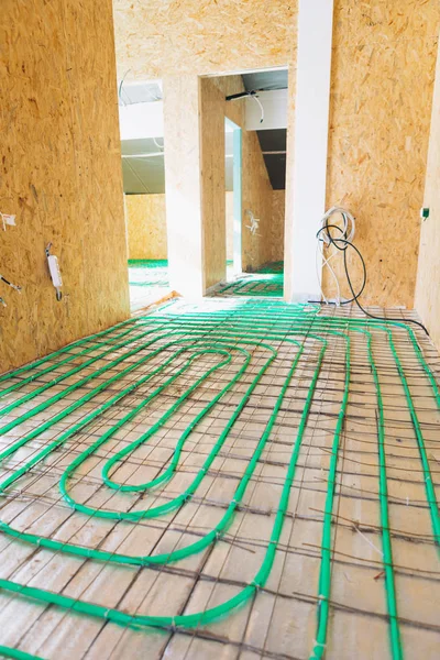 Piso Radiante Aquecimento Instalação Oleoduto Verde — Fotografia de Stock