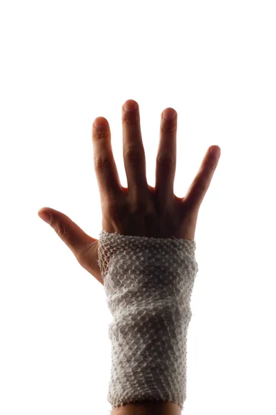 Handleden Lindade Med Healing Bandage Isolerad Vit — Stockfoto