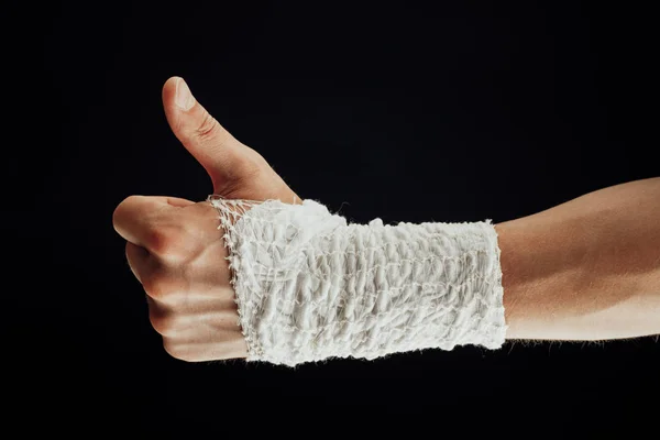 Wrist Wrapped Healing Bandage Thumbs Isolated Black — Stock Photo, Image