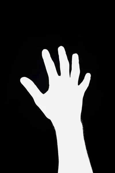 Männliche Hand Weiße Silhouette Isoliert Auf Schwarz — Stockfoto