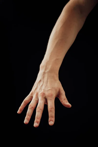 Manlig Hand Isolerade Svart — Stockfoto