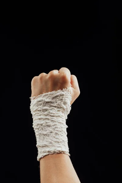 Håndled Indpakket Med Helbredende Bandage Isoleret Sort - Stock-foto