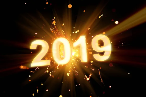Happy New Year 2019 Postcard Shiny Sparkler — Stock Photo, Image