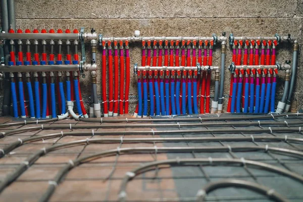 Colector Tubos Del Sistema Calefacción Por Suelo Radiante —  Fotos de Stock