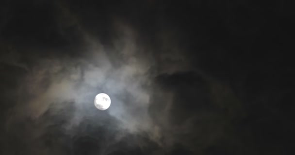 Volle Maan Nachts Met Bewegende Wolken — Stockvideo