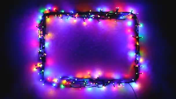 Christmas Lights Frame Snow Background Copy Space — Stock Video