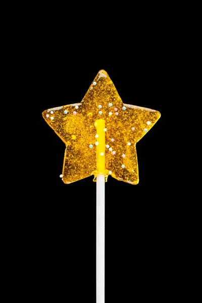 Žluté Hvězdy Cukroví Izolované Černém Pozadí — Stock fotografie