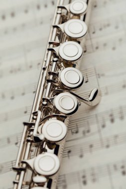 transverse flute on music sheet clipart