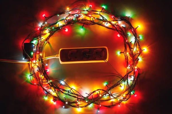 Christmas Garland Lights Circle Electric Extension Cord — Stock Photo, Image