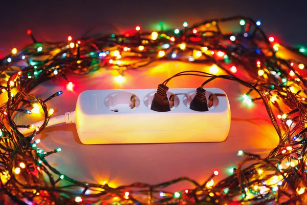 Christmas Garland Lights Circle Electric Extension Cord — Stock Photo, Image