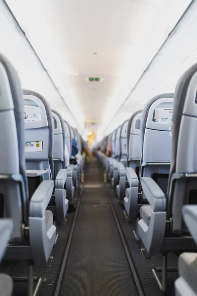 Пасажирські Сидіння Прохід Авіакомпанії Салоні Літака — стокове фото
