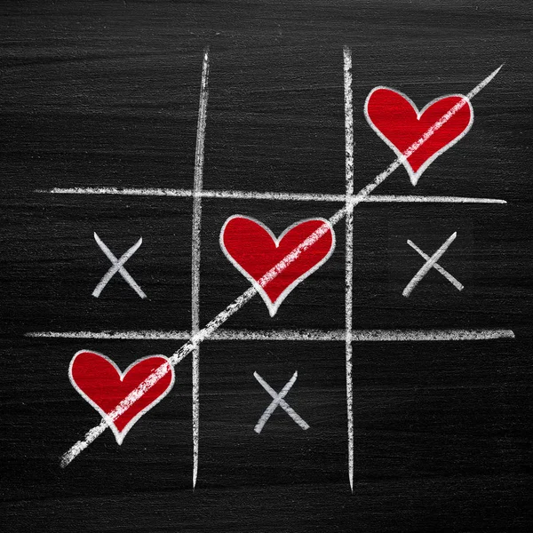 Valentine Day Style Chalk Hearts Noughts Crosses — Stock Photo, Image