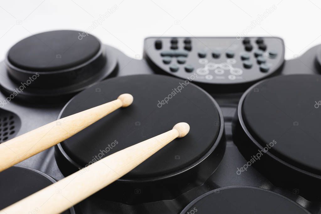 electronic drums portable music device, close-up view
