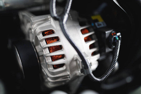 new car alternator, close-up view