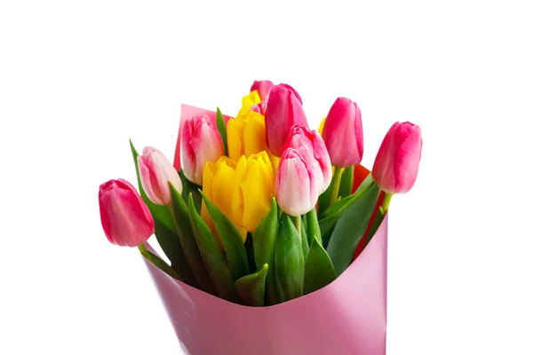 Bukiet Kwiatów Tulipan Widok Bliska Odizolowany Białym — Zdjęcie stockowe