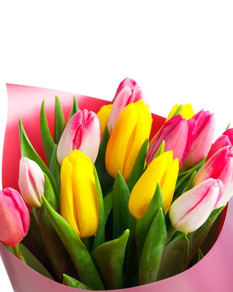 Bukiet Kwiatów Tulipan Widok Bliska Odizolowany Białym — Zdjęcie stockowe
