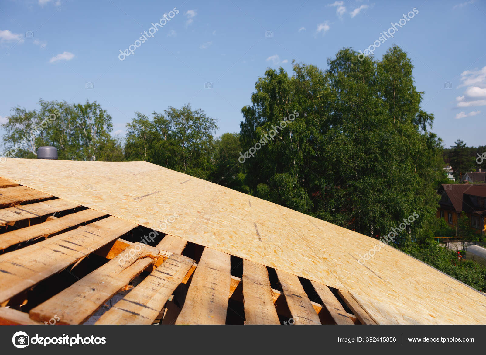 Old Roof Renovation Frame Roof Covered Wooden Osb Boards — Stock Photo ...