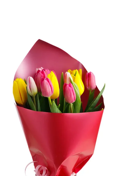 Tulip Flowers Bouquet Close View Isolated White — Stock Photo, Image