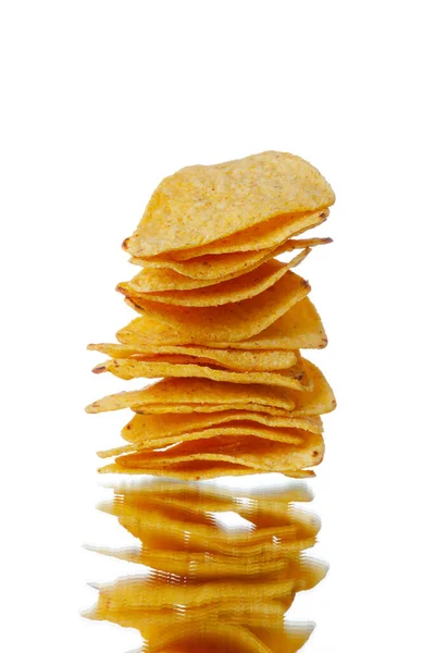Pila Chips Tortilla Nachos Mexicanos Aislados Blanco —  Fotos de Stock