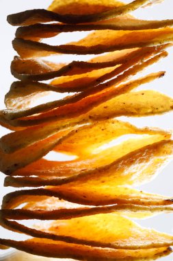 Meksika nachos tortilla cipsi yığını, yakın çekim görüntüsü