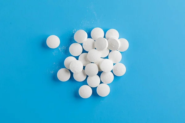 Πίνακες Ψευδαργύρου Χάπια Συμπλήρωμα Διατροφής Μπλε Φόντο — Φωτογραφία Αρχείου
