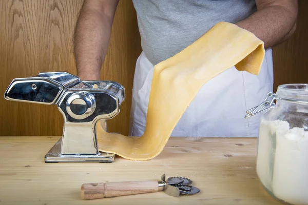 Preparare Pasta Fresca All Uovo Casa Con Ingredienti Naturali Una — Foto Stock