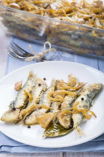 Sardinen Marinade Spanischen Stil Eine Möglichkeit Fisch Konservieren — Stockfoto