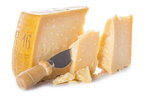 Parmigiano Reggiano Parmigiano Stagionato Isolato Fondo Bianco — Foto Stock