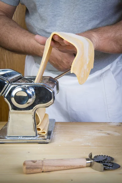 Preparare Pasta Fresca All Uovo Casa Con Ingredienti Naturali Una — Foto Stock