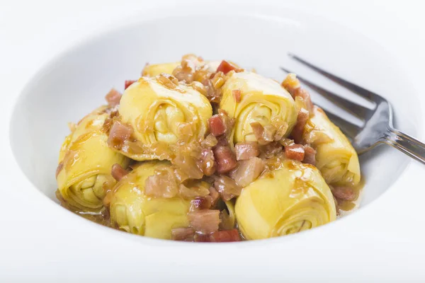 Sauteed Baby Artichoke Hearts Ham — Stock Photo, Image