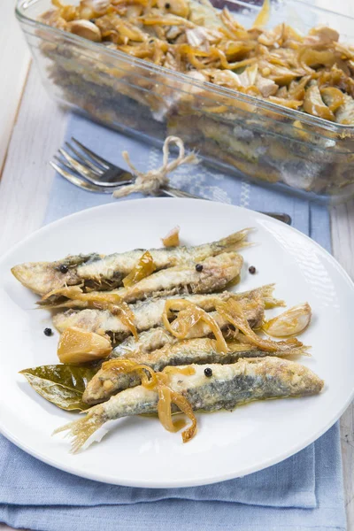 Sardine Marinata Stile Spagnolo Modo Conservare Pesce — Foto Stock