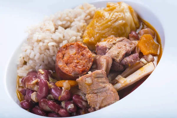 Traditional Portuguese feijoada served on a plate for a healthy eating — Stock Image Traditional Portuguese Feijoada Served Plate Healthy Eating Stock Picture