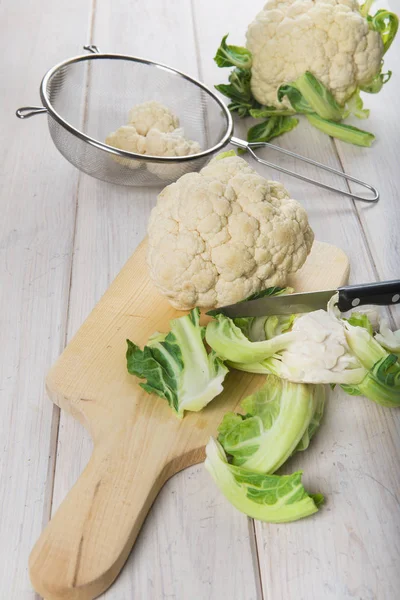 Raw Fresh Cauliflower Table Kitchen Cooked — Stock Photo, Image