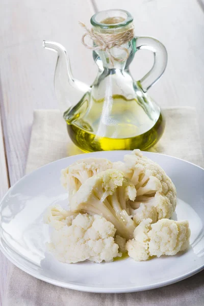 Főtt Karfiol Extra Szűz Olívaolaj Egy Egészséges Étrend — Stock Fotó