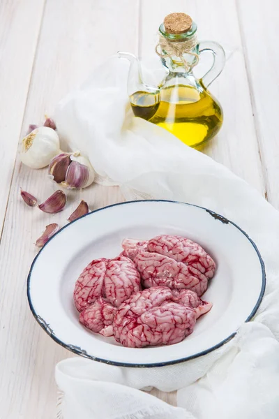 Lamb Brains Plate Ingredients Cooking Them Kitchen — Stock Photo, Image