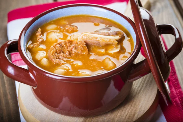 White beans and pork meat stew a delicious dish for winter — Stock Image White Beans Pork Meat Stew Delicious Dish Winter Stock Photo