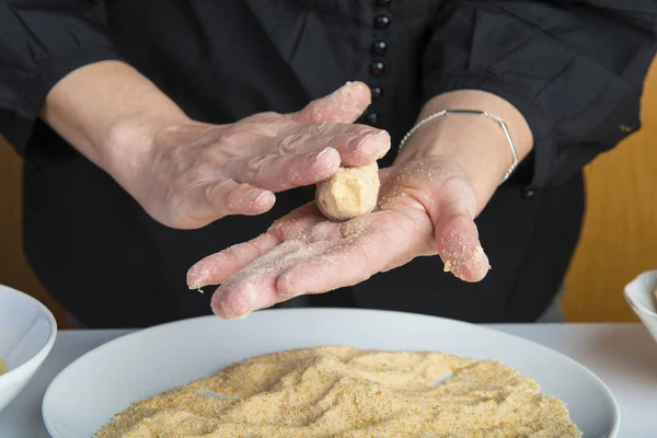 Chef Preparing Handmade Croquettes Kitchen — Stock Photo, Image