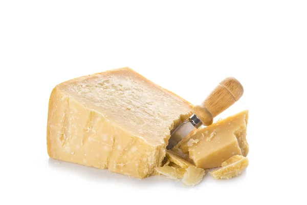 Queso Parmesano Envejecido Parmigiano Reggiano Aislado Sobre Fondo Blanco — Foto de Stock