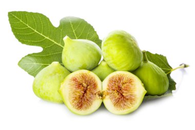 Taze beyaz hanım'ın boyun incir beyaz bir arka plan üzerinde izole yaprakları ile