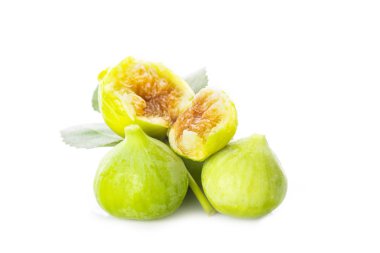 Taze beyaz hanım'ın boyun incir beyaz bir arka plan üzerinde izole yaprakları ile