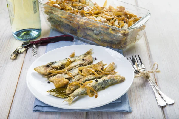 Sardines Dans Marinade Style Espagnol Moyen Préserver Poisson — Photo