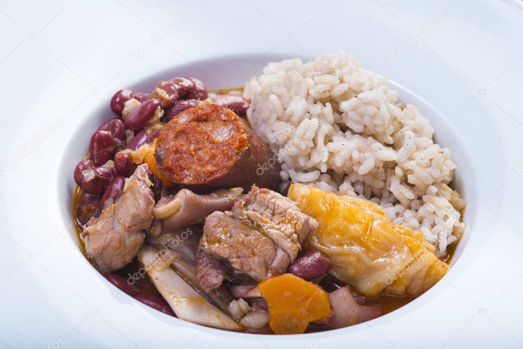 Traditional Portuguese feijoada served on a plate for a healthy eating