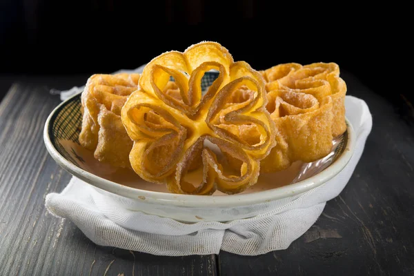 Carnival flowers a traditional Spanish dessert — Stock Photo, Image