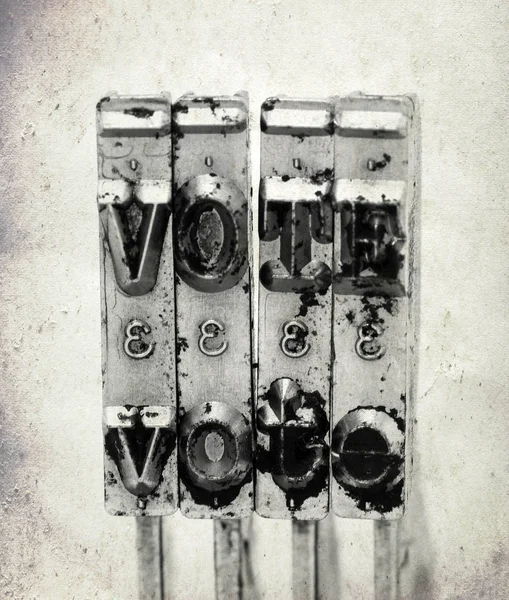 Word Vote Old Typewriter Hammers Old Paper Background Macro Image — Stock Photo, Image