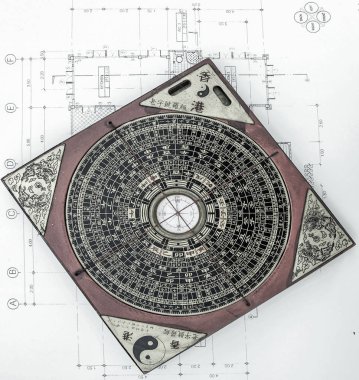  Eski Çin feng shui pusulası yukarıdan 
