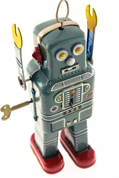 teslim ol, beyaz üzerine kadar Retro robot ile eller 