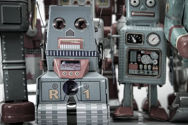 Retro Robô Grupo Macro Imagem — Fotografia de Stock