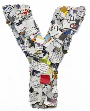 Gazete capitel beyaz izole Y harfleri yapılmış 